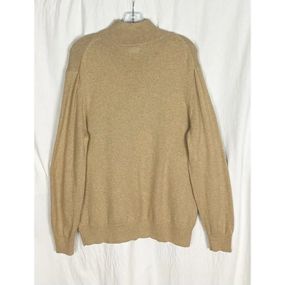 J.Crew Men 1/4 Quarter Zip Pullover Sweater Size M Tan‎ 100% Cotton Long Sleeve